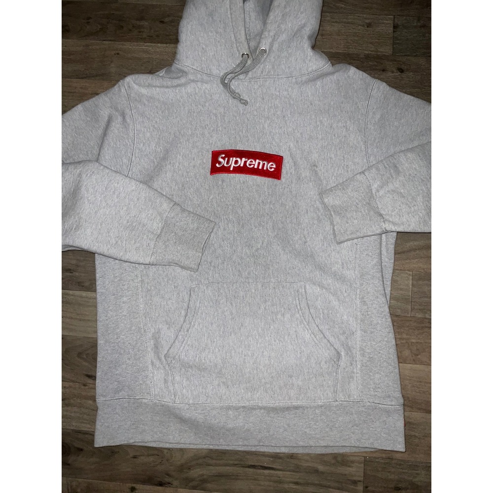 Supreme Box Logo Hoodie Light Grey Pullover Hooded Sweatshirt Size Large FW16